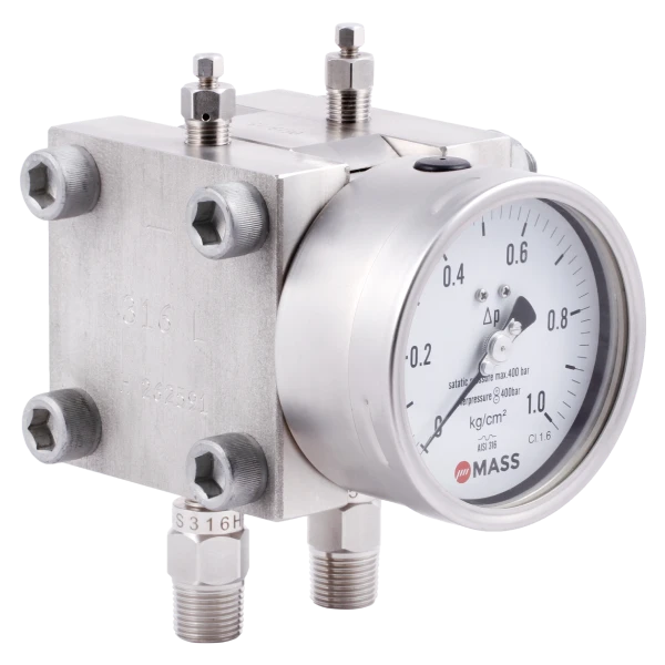 Double diaphragm differential pressure gauge